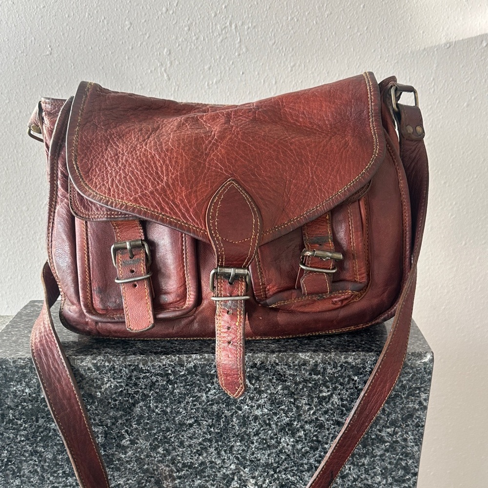Vintage Leather motorcycle style crossbody Satchel Bag saddlebag
